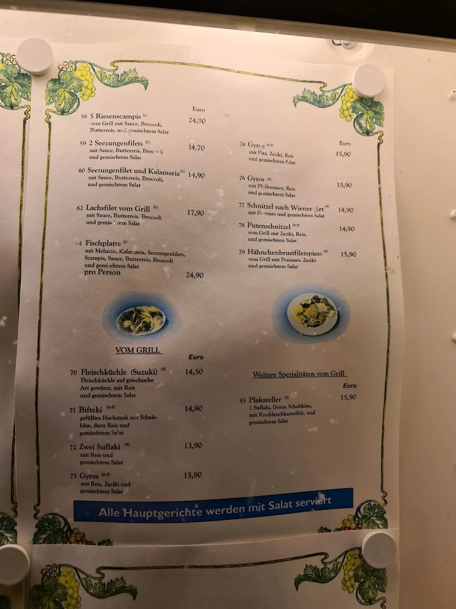 Speisekarte, Restaurant Delphi