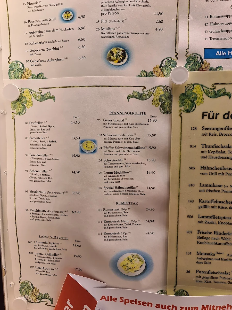 Speisekarte, Restaurant Delphi
