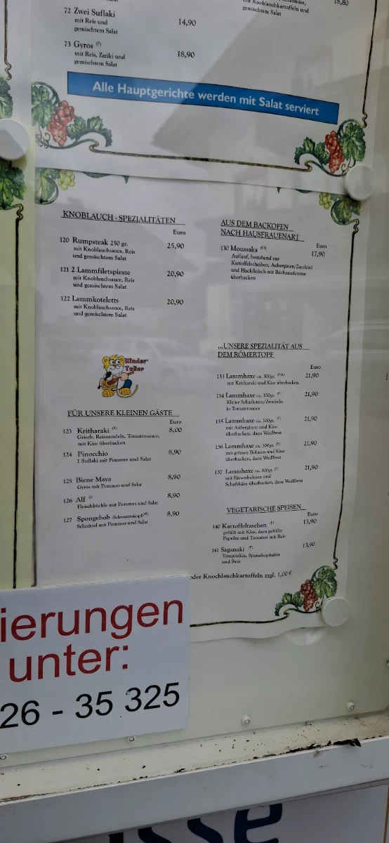 Speisekarte, Restaurant Delphi