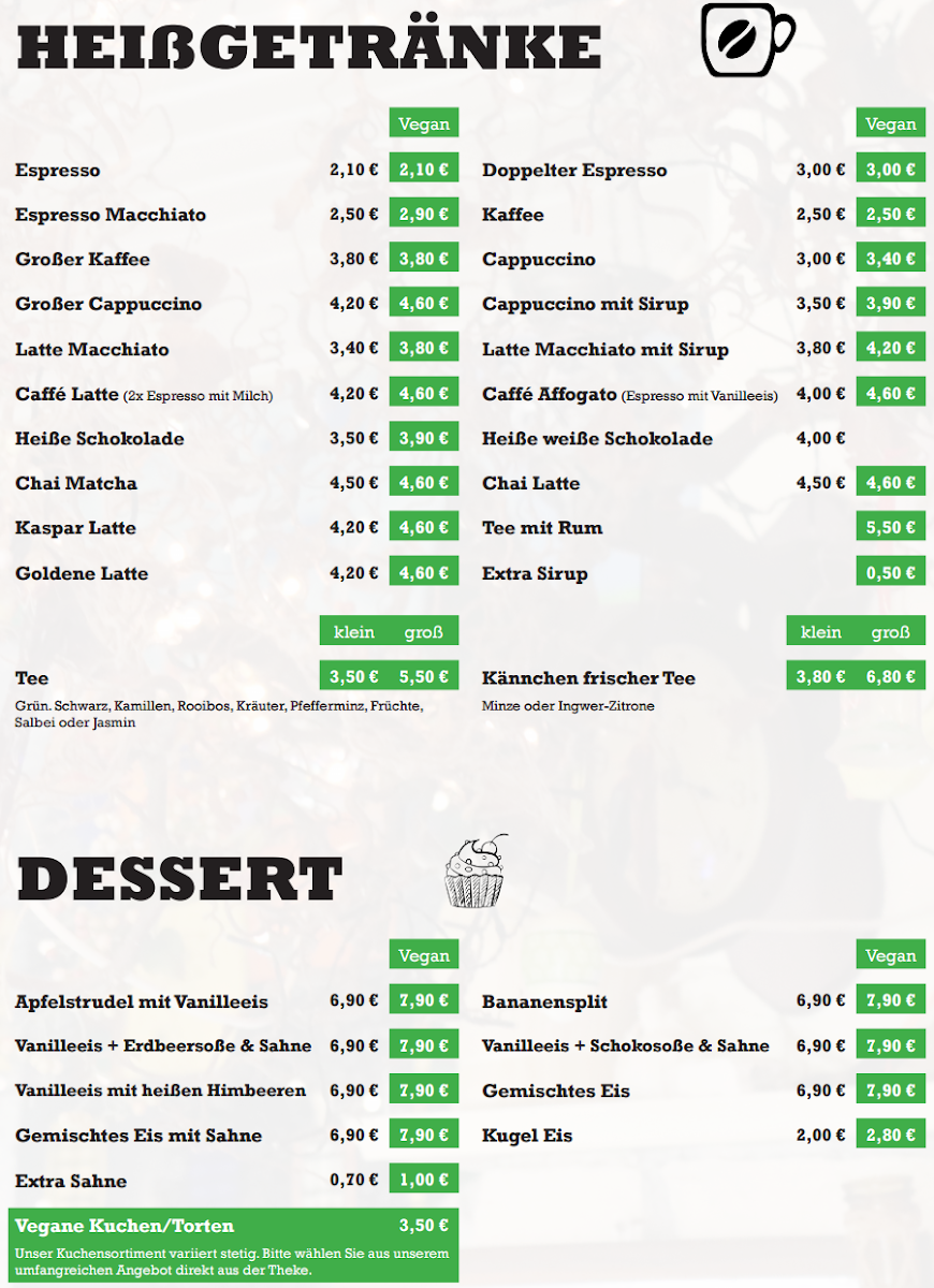 Speisekarte, Restaurant Kaspar Hauser