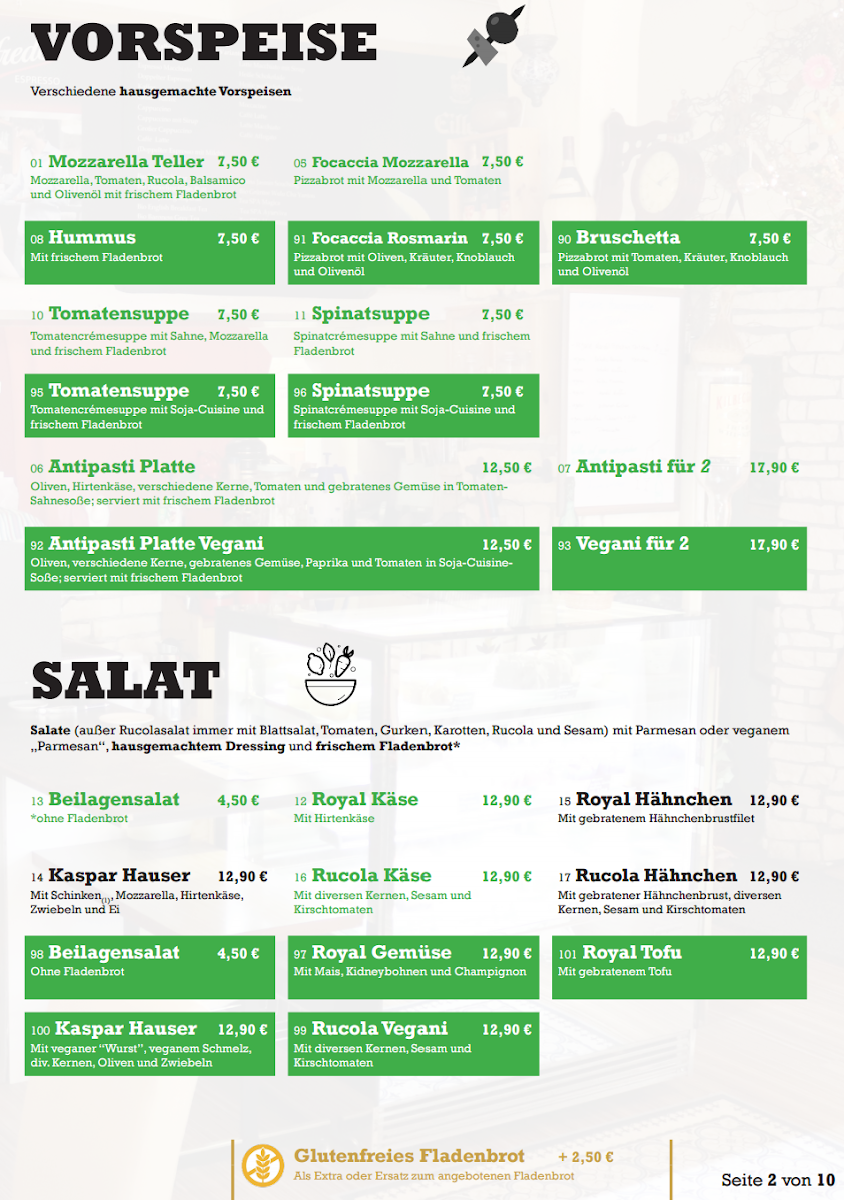 Speisekarte, Restaurant Kaspar Hauser