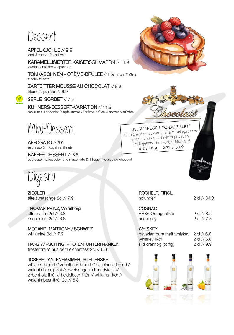 Speisekarte, Kühners Landhaus - Restaurant & Catering Augsburg ( Hochzeiten & Firmenfeiern )