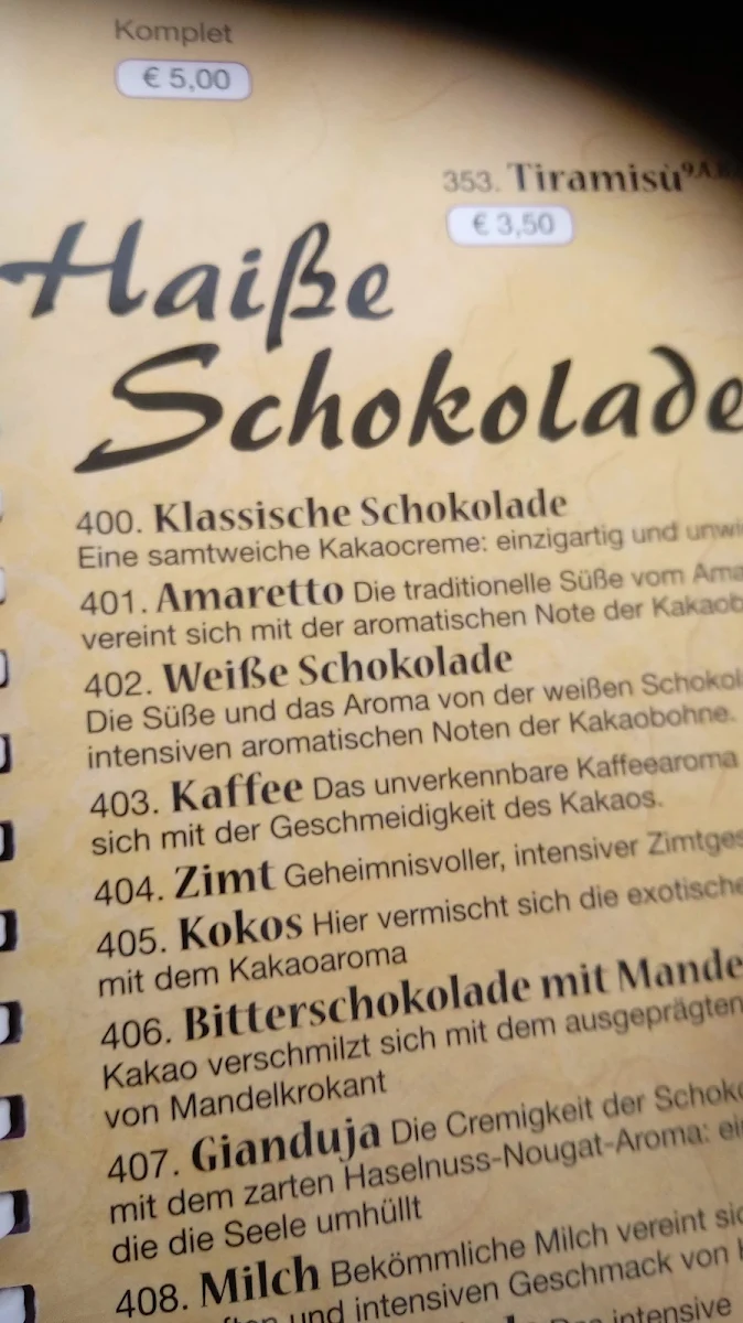 Speisekarte, Eiscafé Venezia