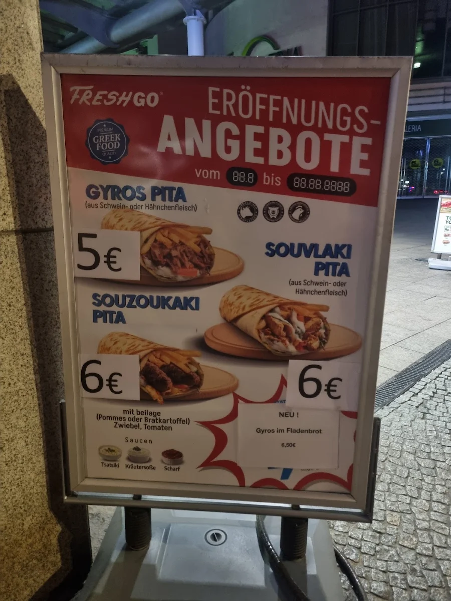 Speisekarte, FreshGo Berlin