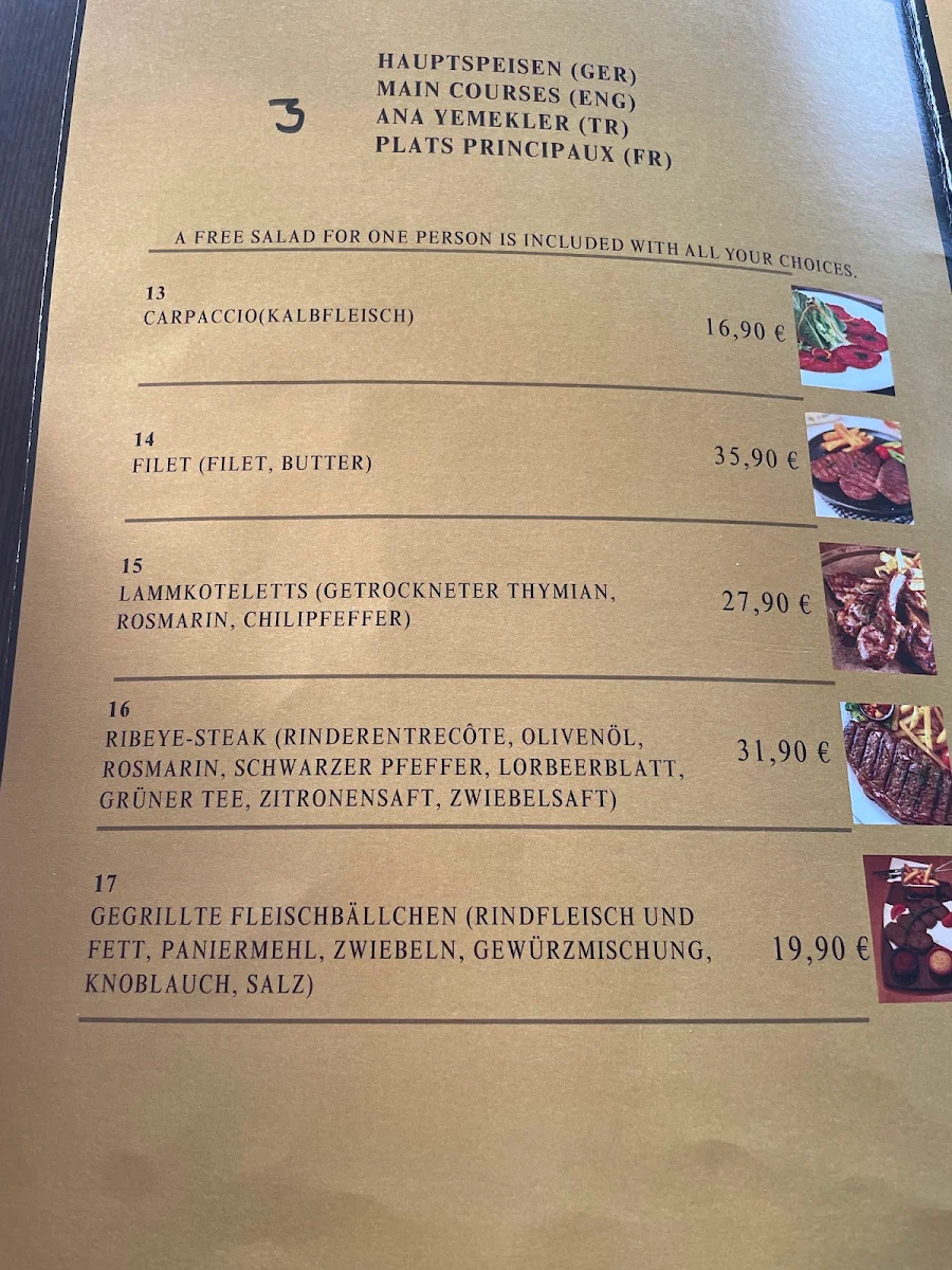 Speisekarte, Da Vinci Restaurant