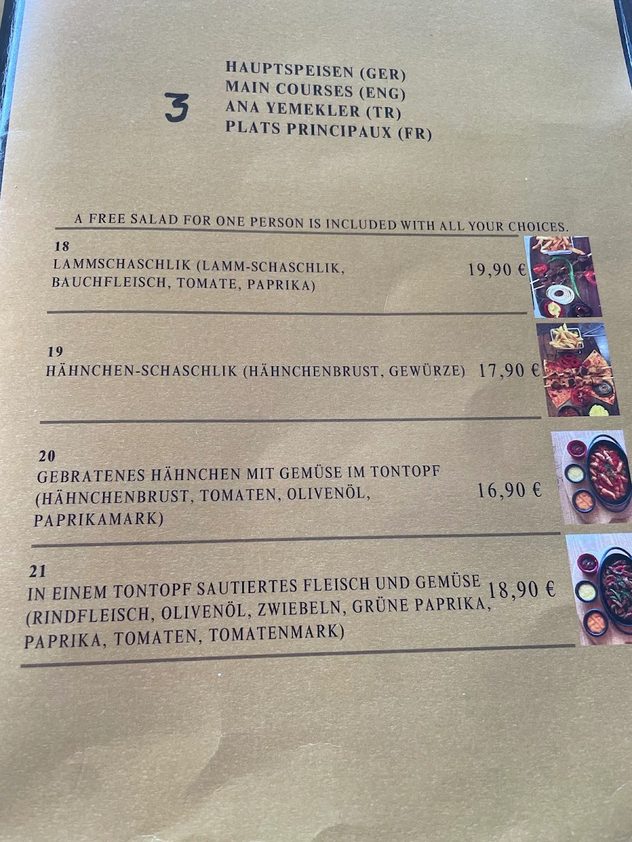 Speisekarte, Da Vinci Restaurant