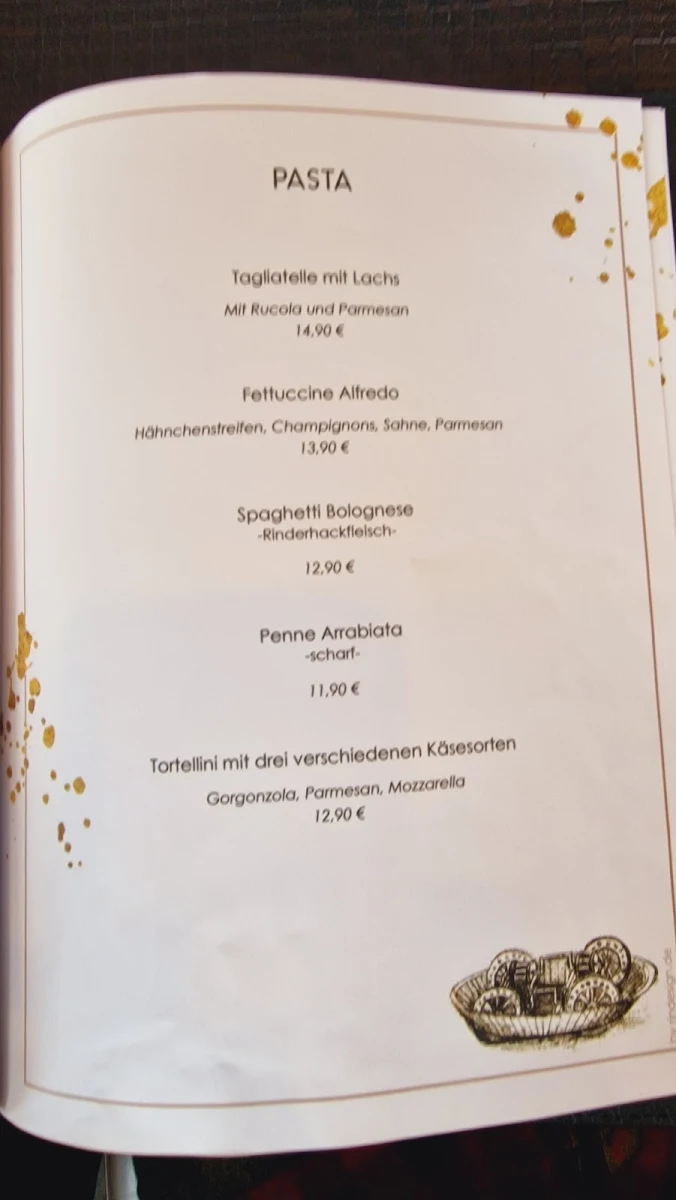 Speisekarte, Da Vinci Restaurant