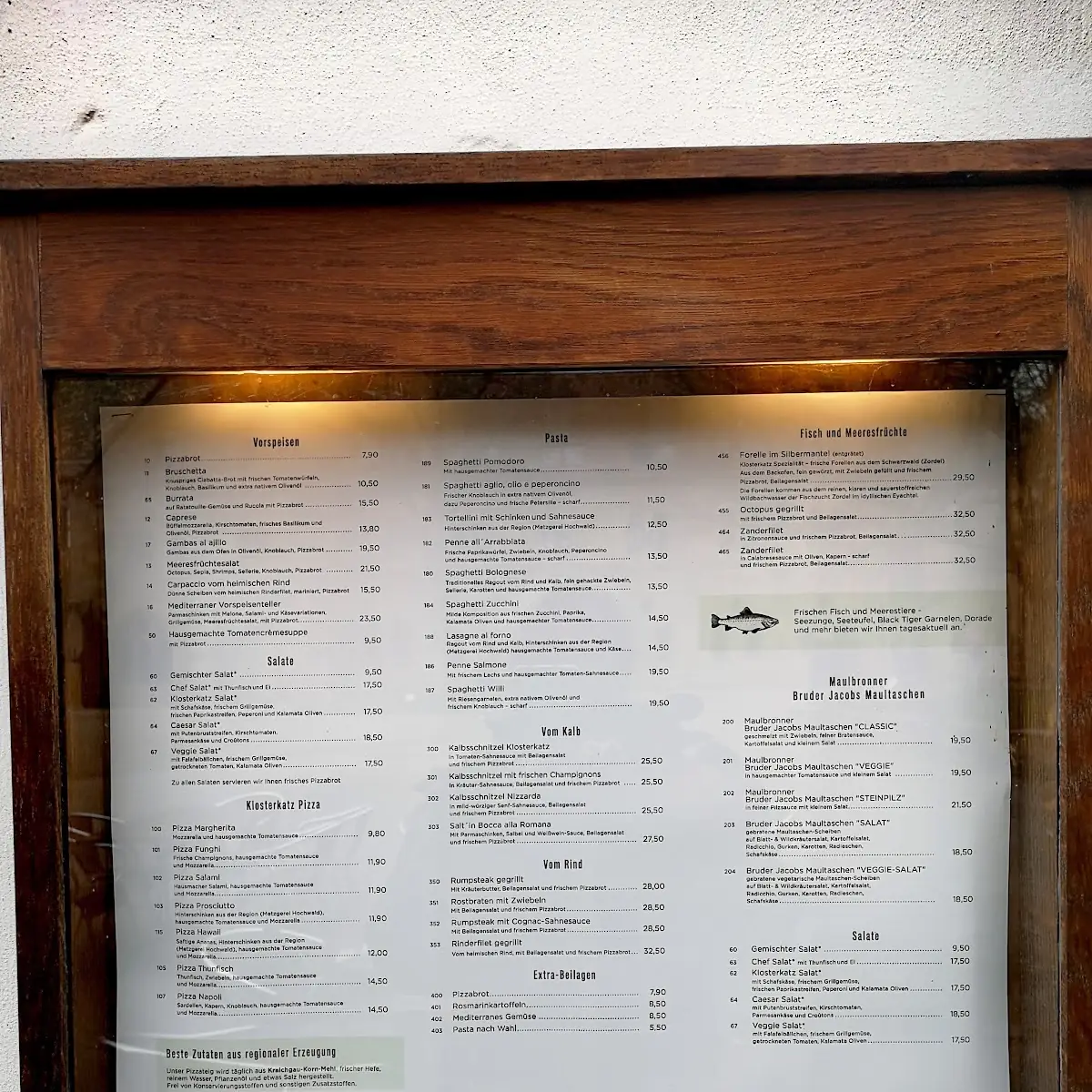 Speisekarte, Restaurant Klosterkatz