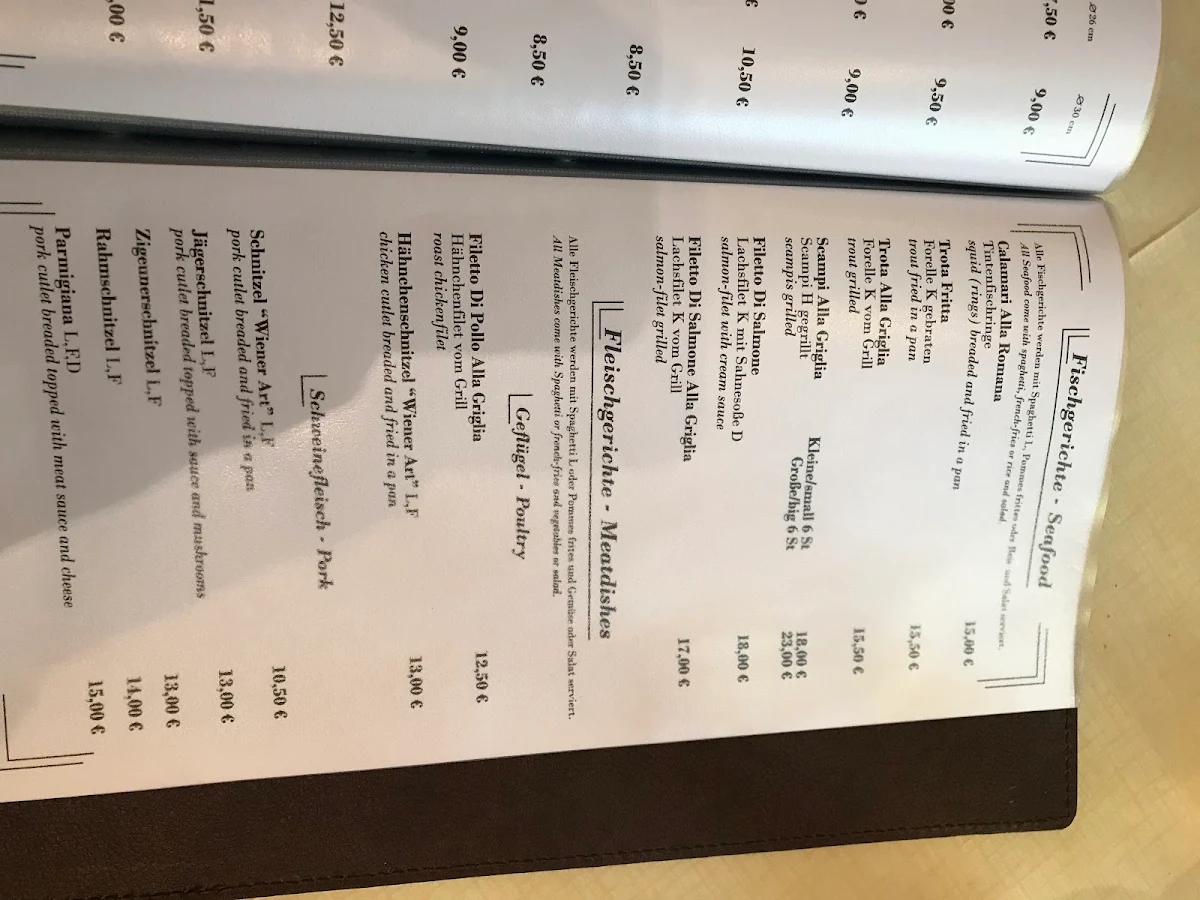 Speisekarte, Pizzeria Bella Italia