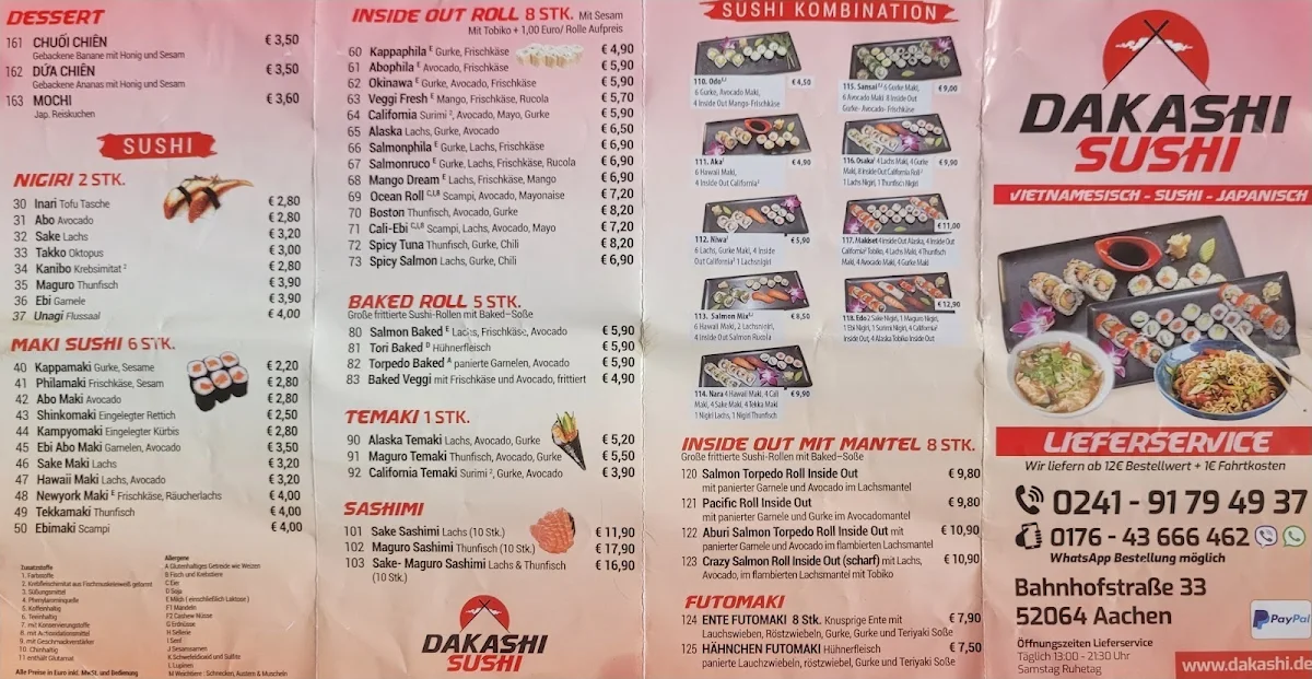 Speisekarte, Dakashi Sushi