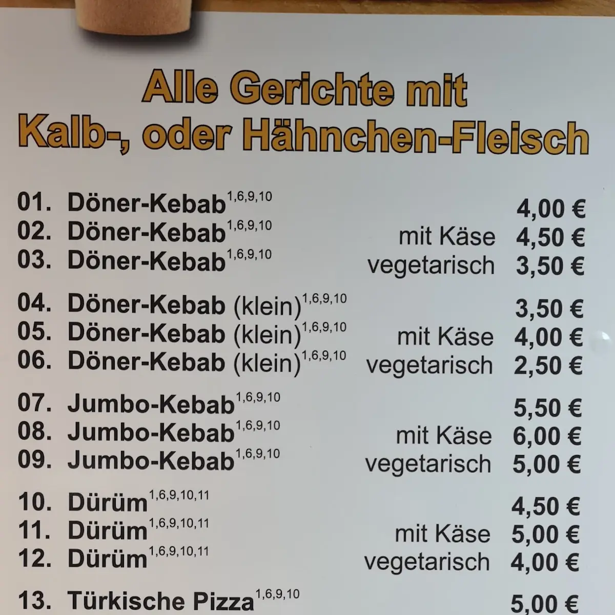 Speisekarte, Baris Imbiss 1