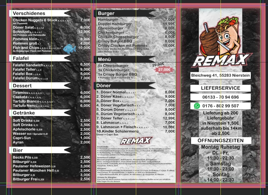 Speisekarte, Remax Pizza &Döner