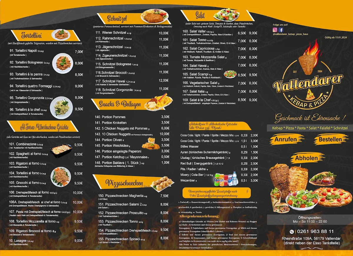 Speisekarte, Vallendarer Kebap & Pizza