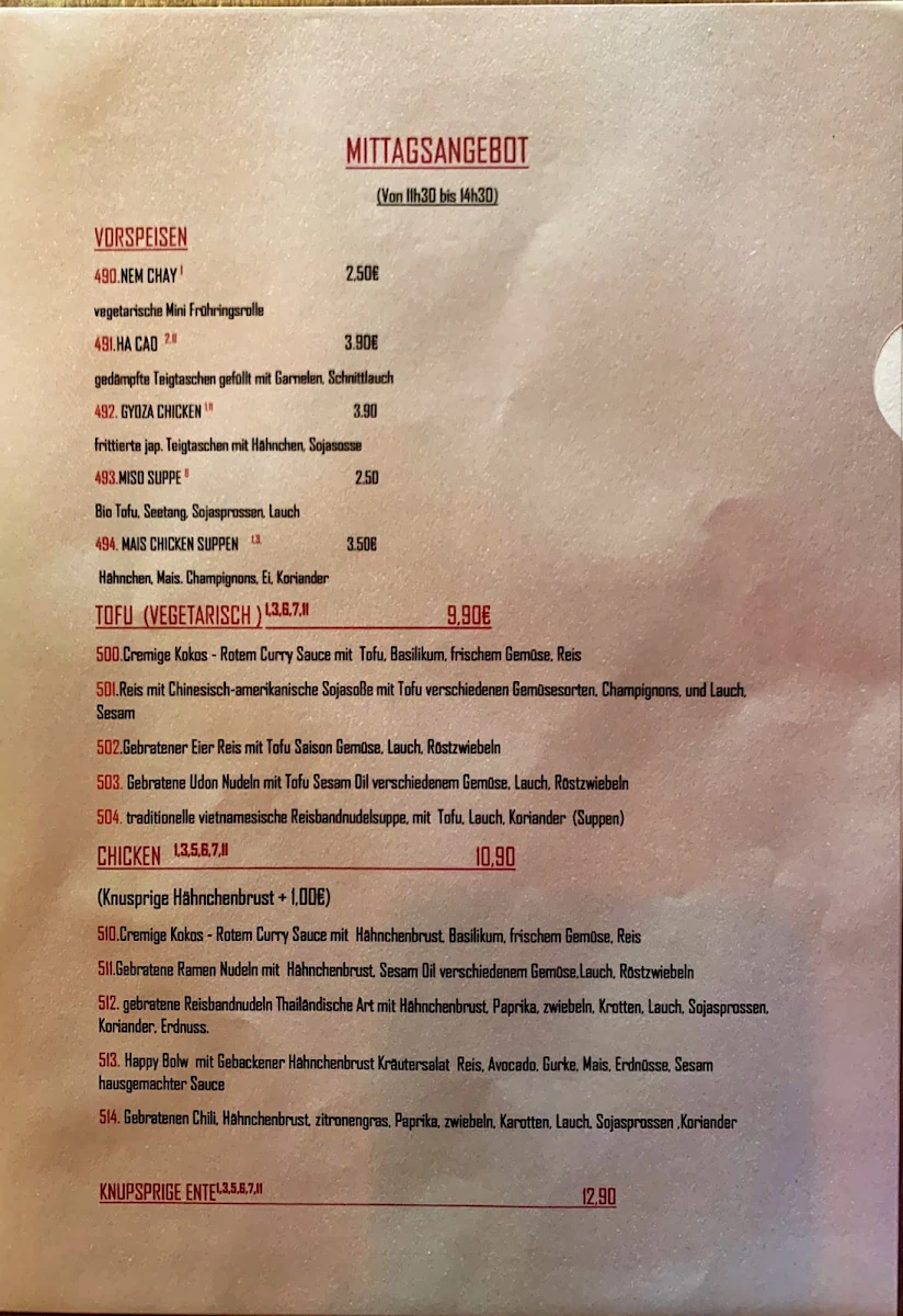 Speisekarte, Sando Asiadining & Sushi