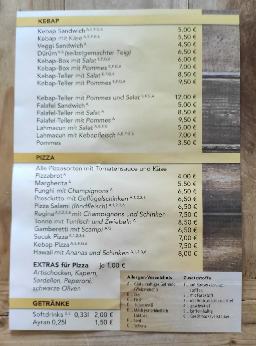 Speisekarte, Yaman Kebap & Pizza