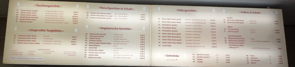 Speisekarte, King Kebab