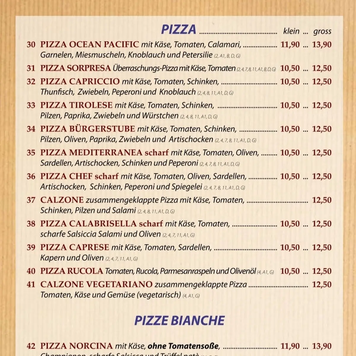 Speisekarte, Ristorante Pizzeria Bürgerstube Neu-Ulm