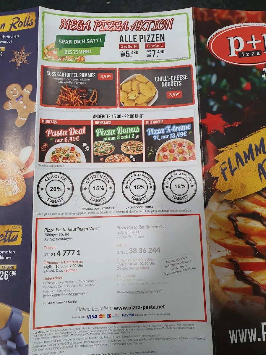 Speisekarte, Pizza Pasta Reutlingen