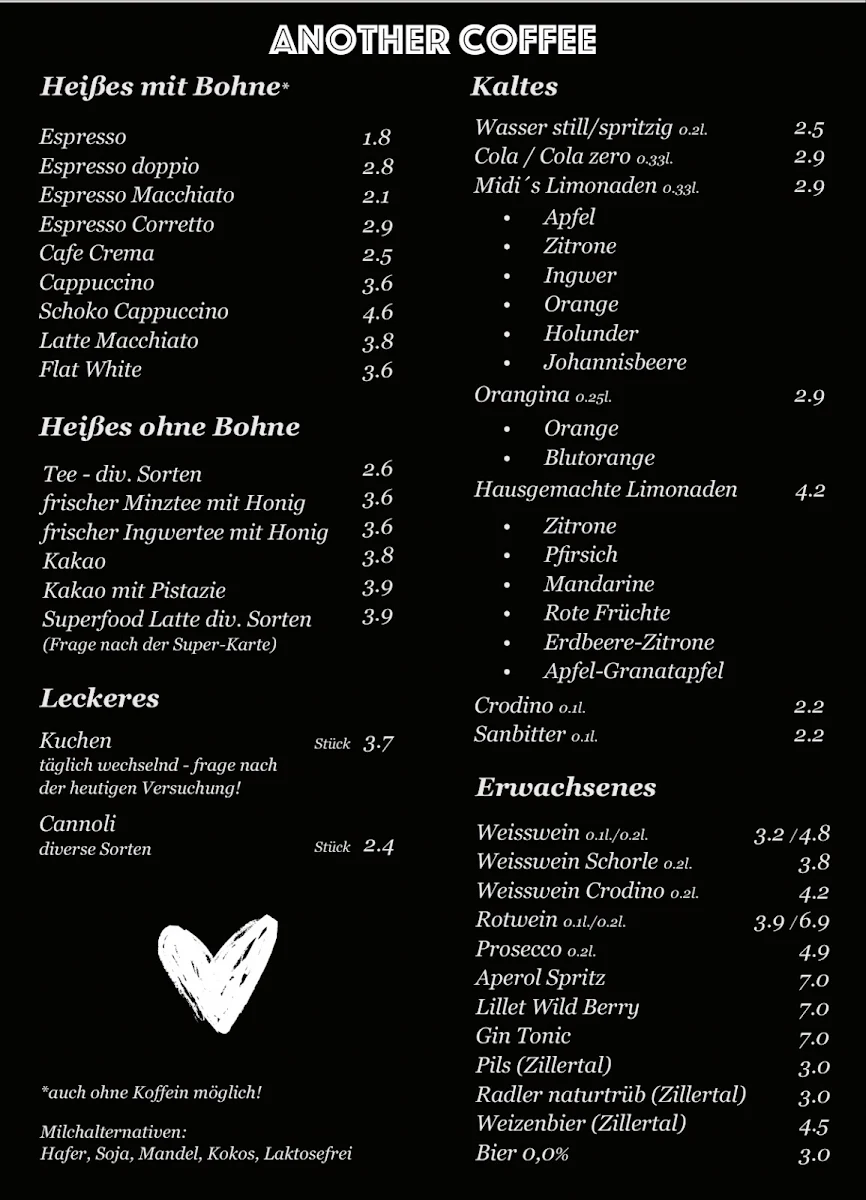 Speisekarte, Another Coffee Limburg - Plötze