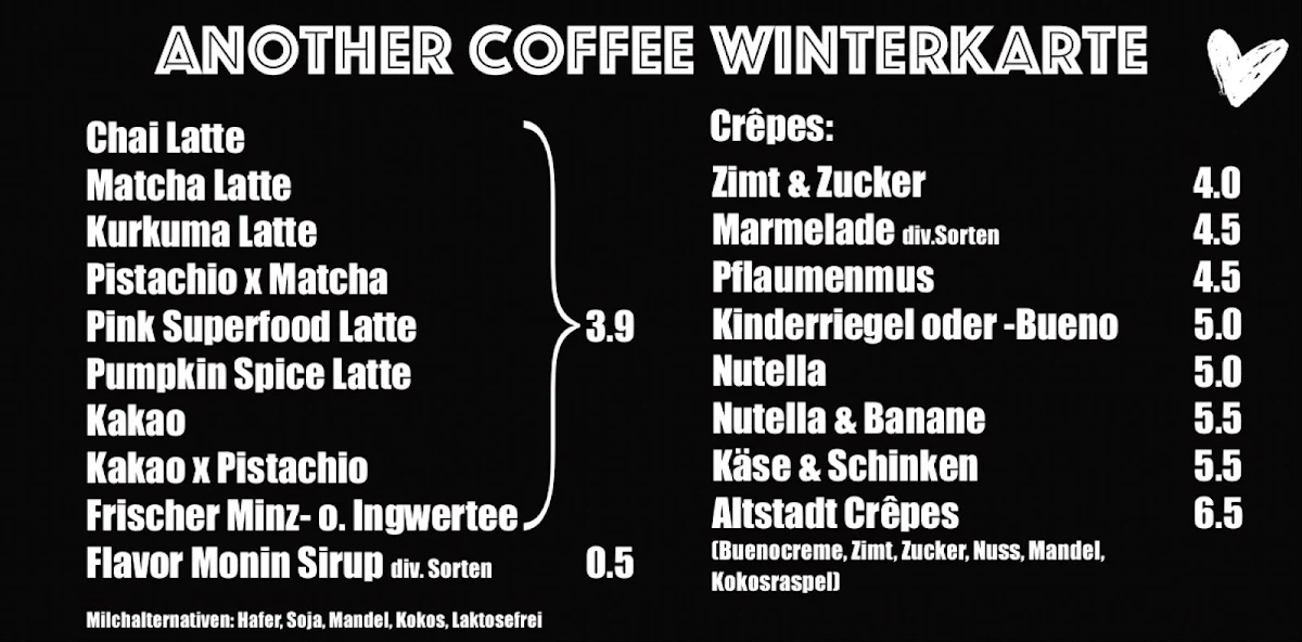 Speisekarte, Another Coffee Limburg - Plötze