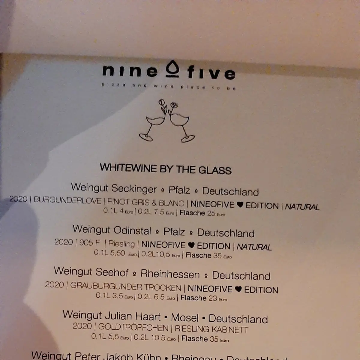 Speisekarte, nineOfive Regensburg