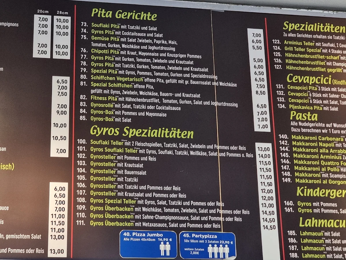 Speisekarte, Grill Arminius