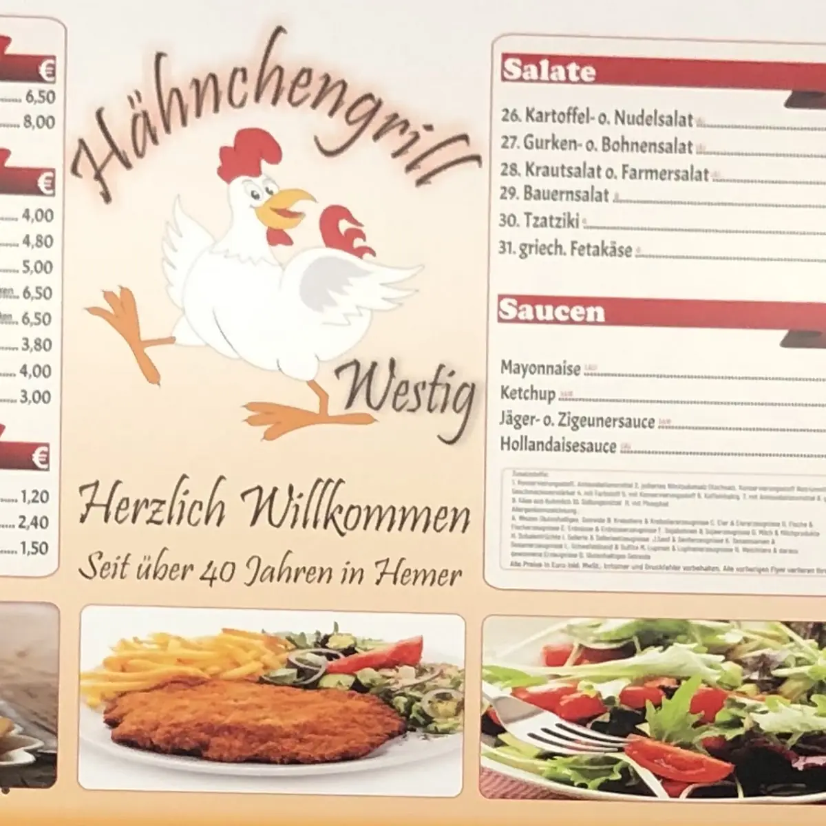 Speisekarte, Hähnchengrill Westig