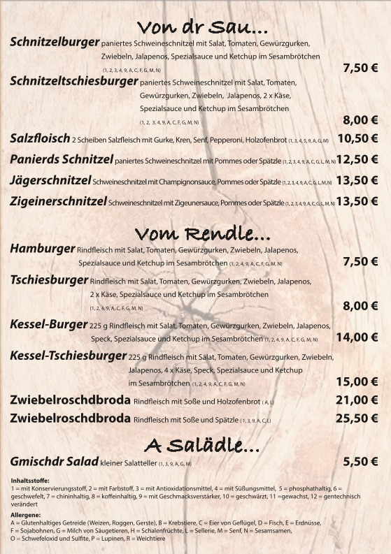 Speisekarte, Zom Alda Kessel