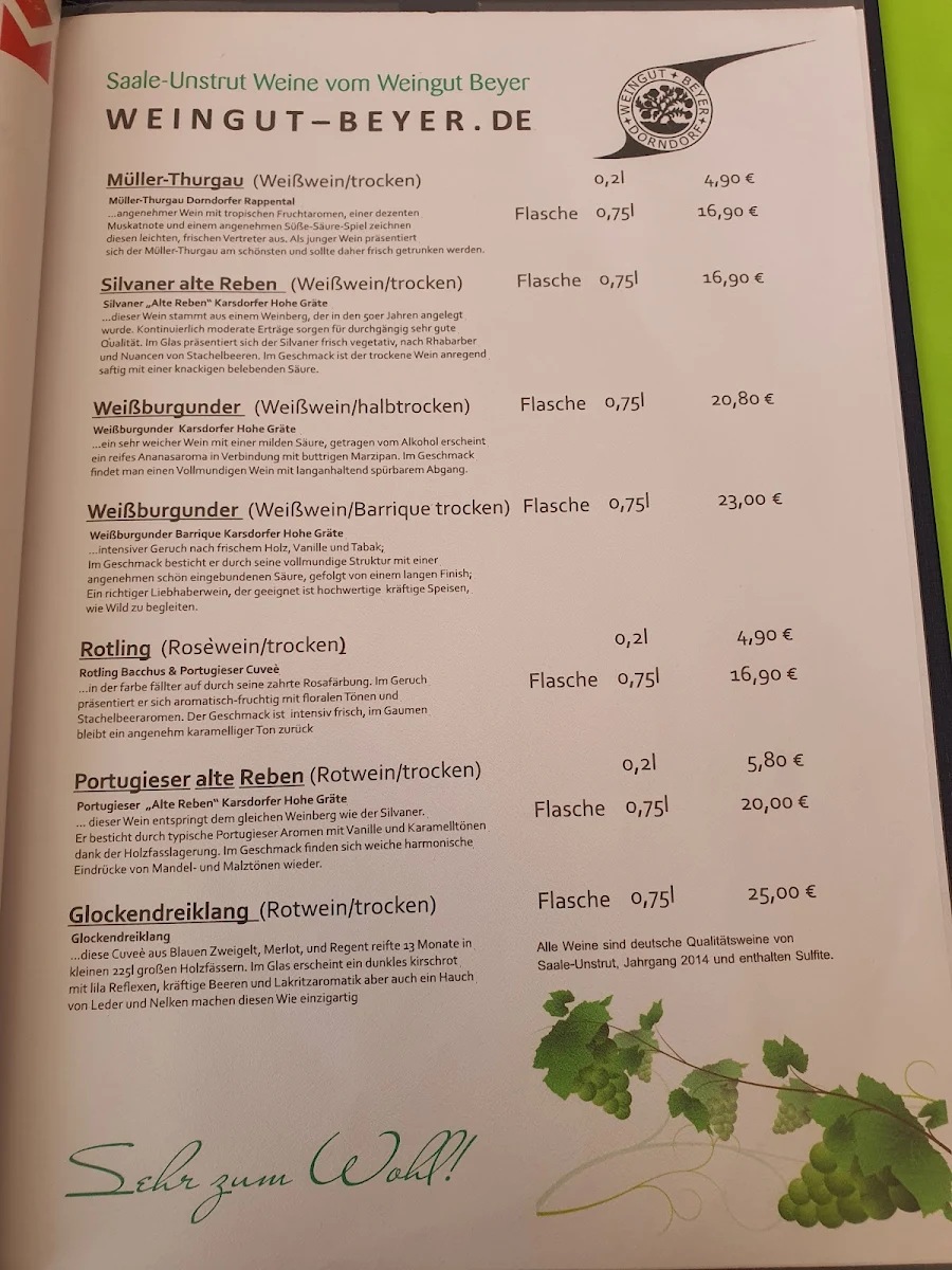Speisekarte, Landgasthaus Meyer