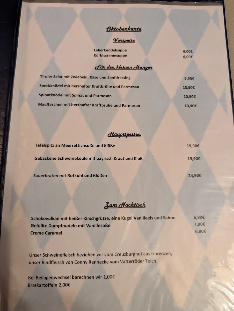 Speisekarte, Landgasthaus Meyer