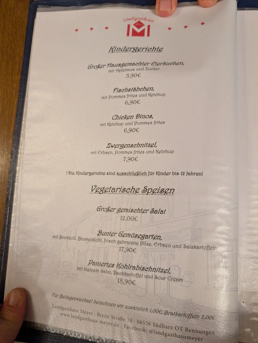 Speisekarte, Landgasthaus Meyer