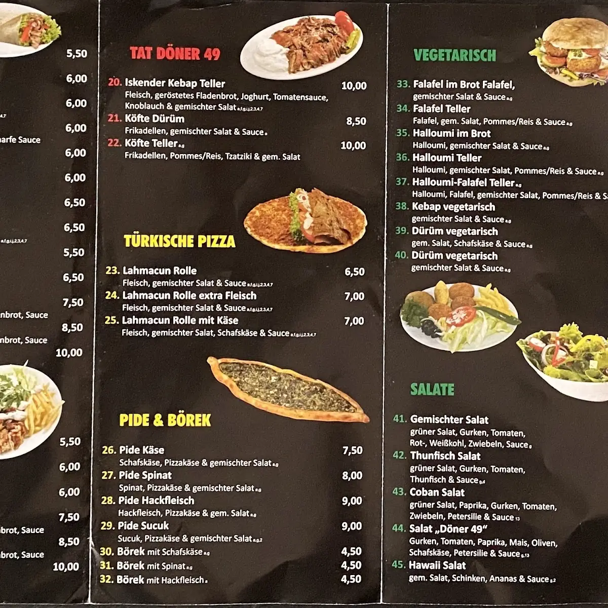 Speisekarte, Tat Döner 49