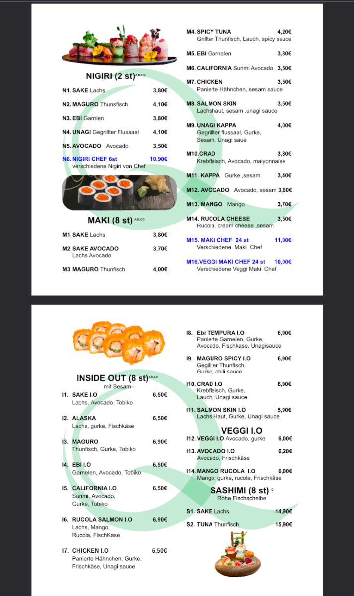 Speisekarte, WOHIN Sushi & more