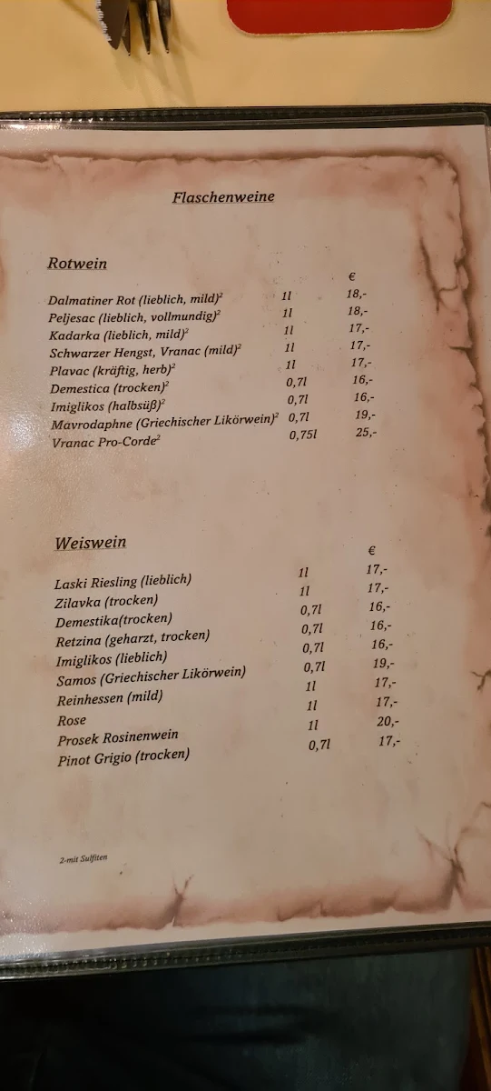 Speisekarte, Adria Restaurant