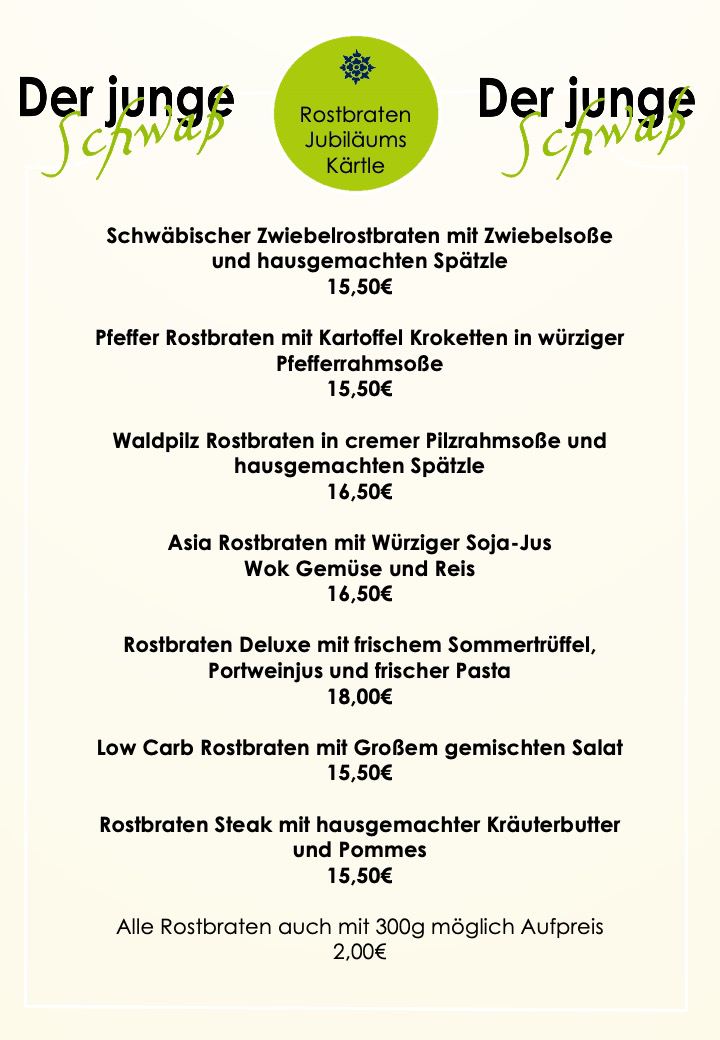 Speisekarte, Der Junge Schwab