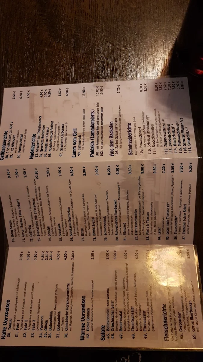 Speisekarte, Thassos Grill