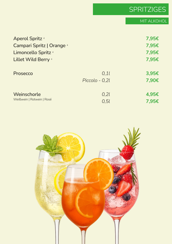 Speisekarte, Konfiserie Café Achter