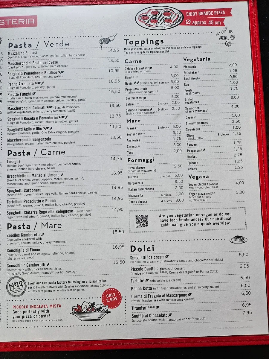 Speisekarte, L'Osteria München Künstlerhaus