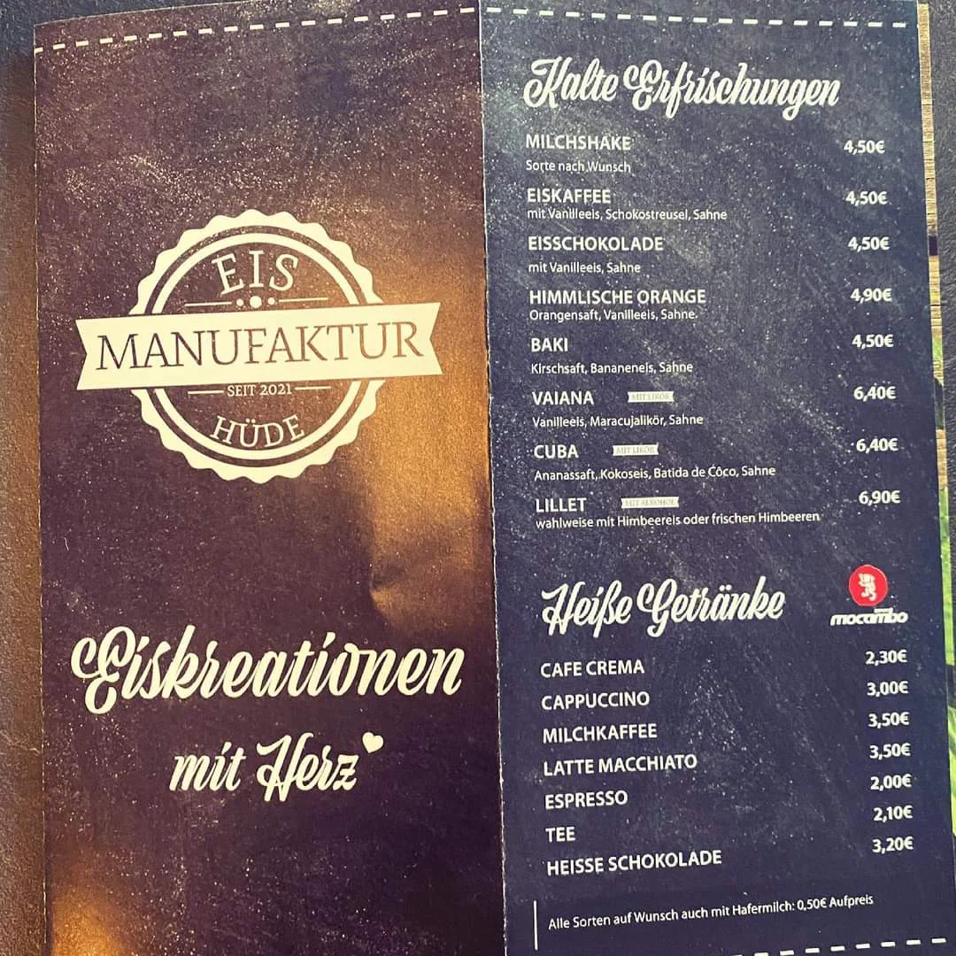 Speisekarte, Eis Manufaktur Hüde