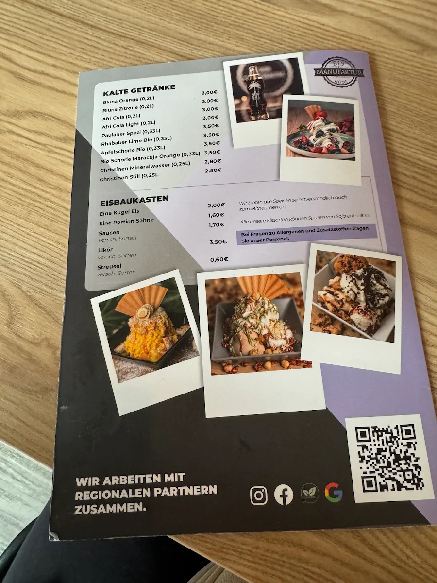 Speisekarte, Eis Manufaktur Hüde
