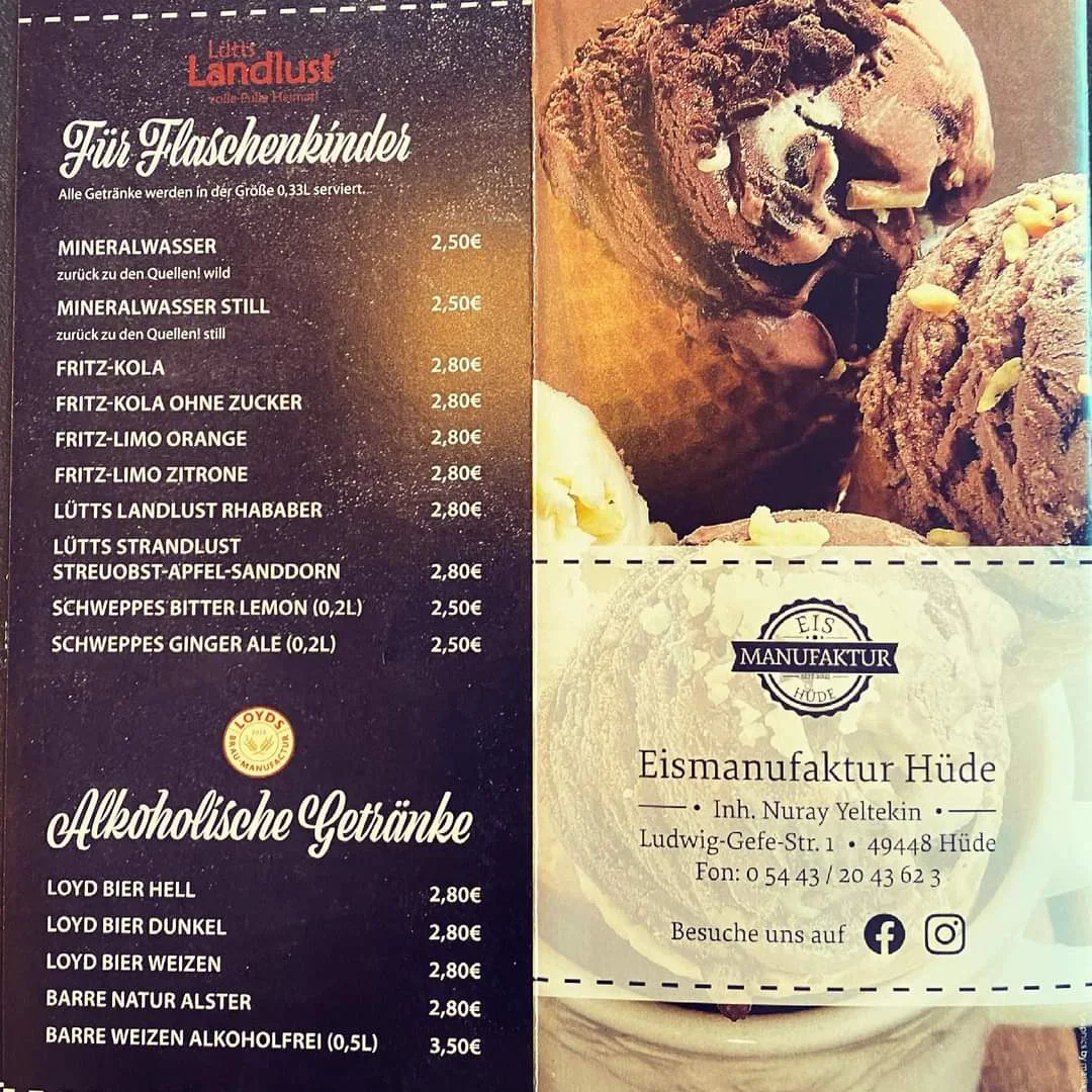 Speisekarte, Eis Manufaktur Hüde