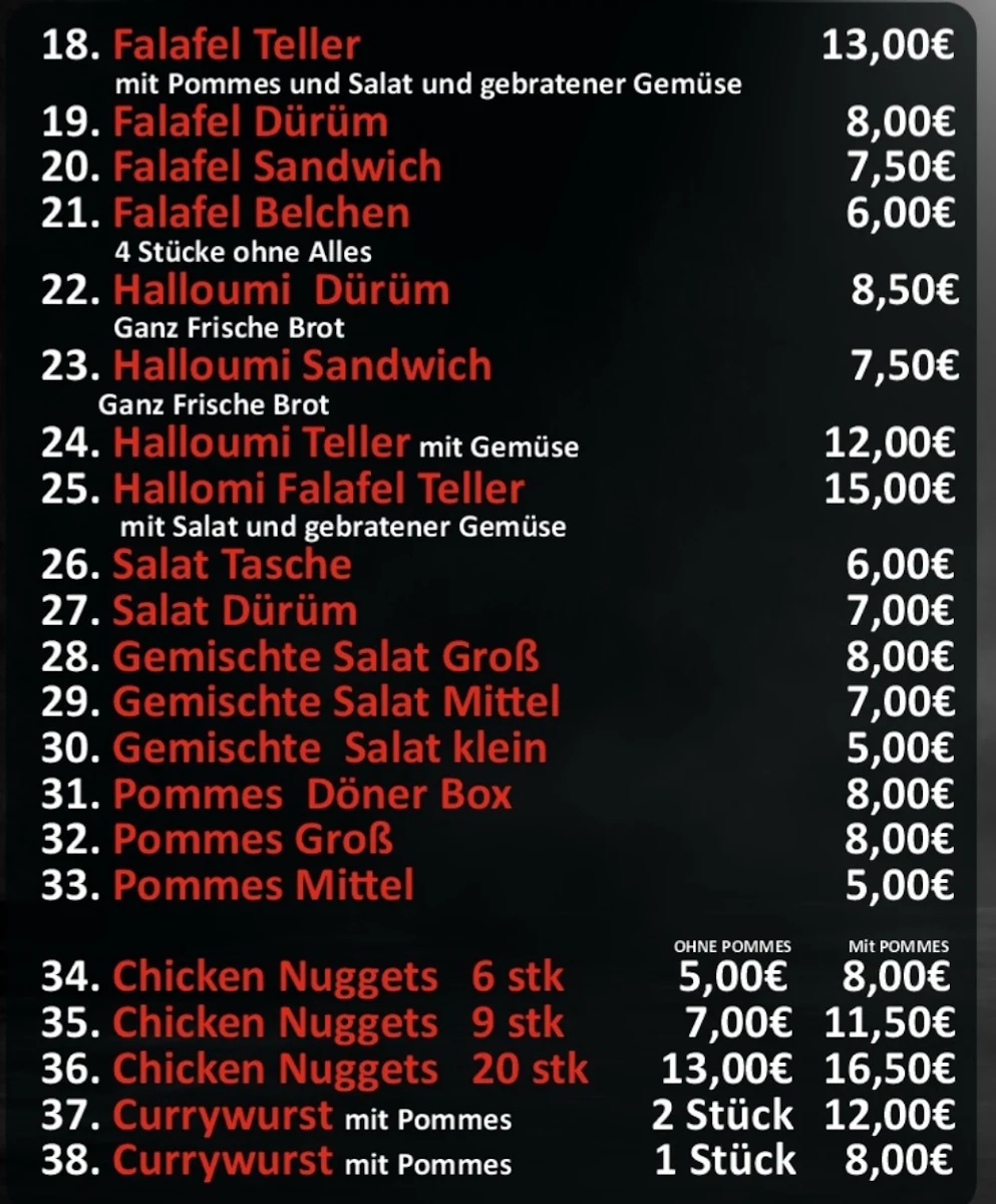 Speisekarte, Kai's Döner