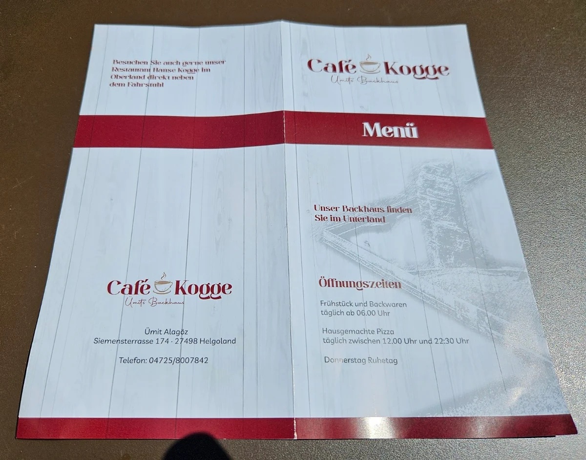Speisekarte, Café Kogge und Pizzeria