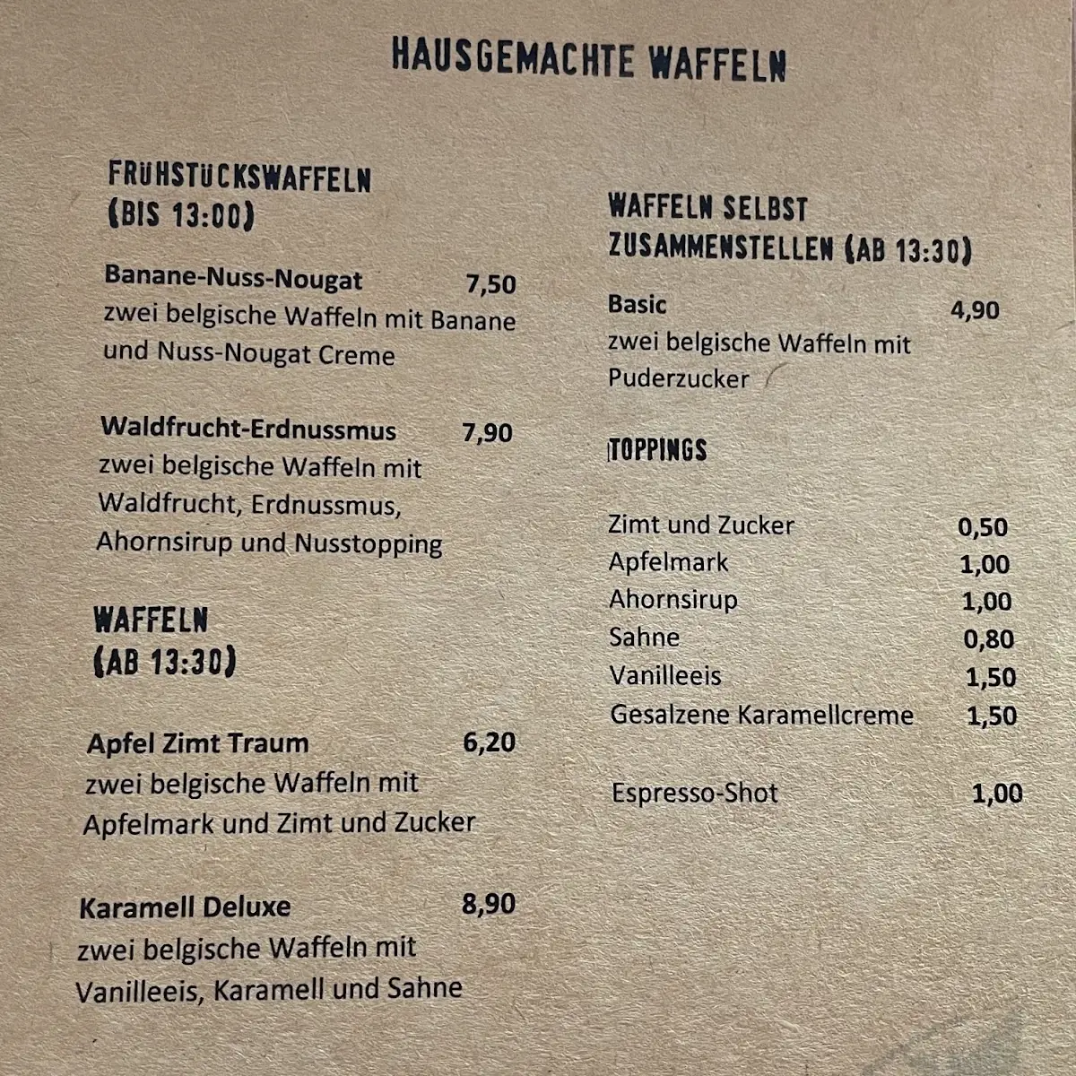 Speisekarte, 5 Senses Coffee