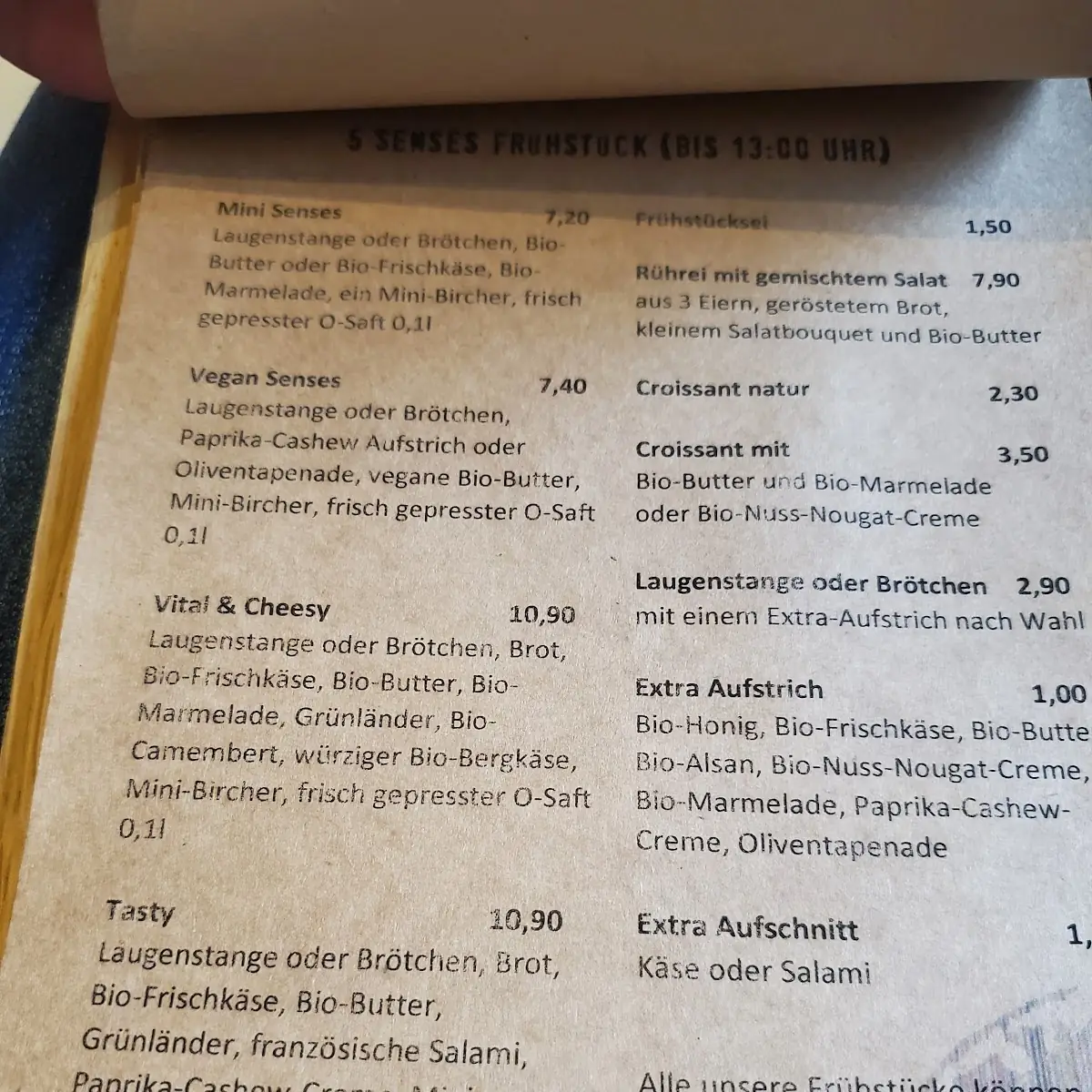 Speisekarte, 5 Senses Coffee