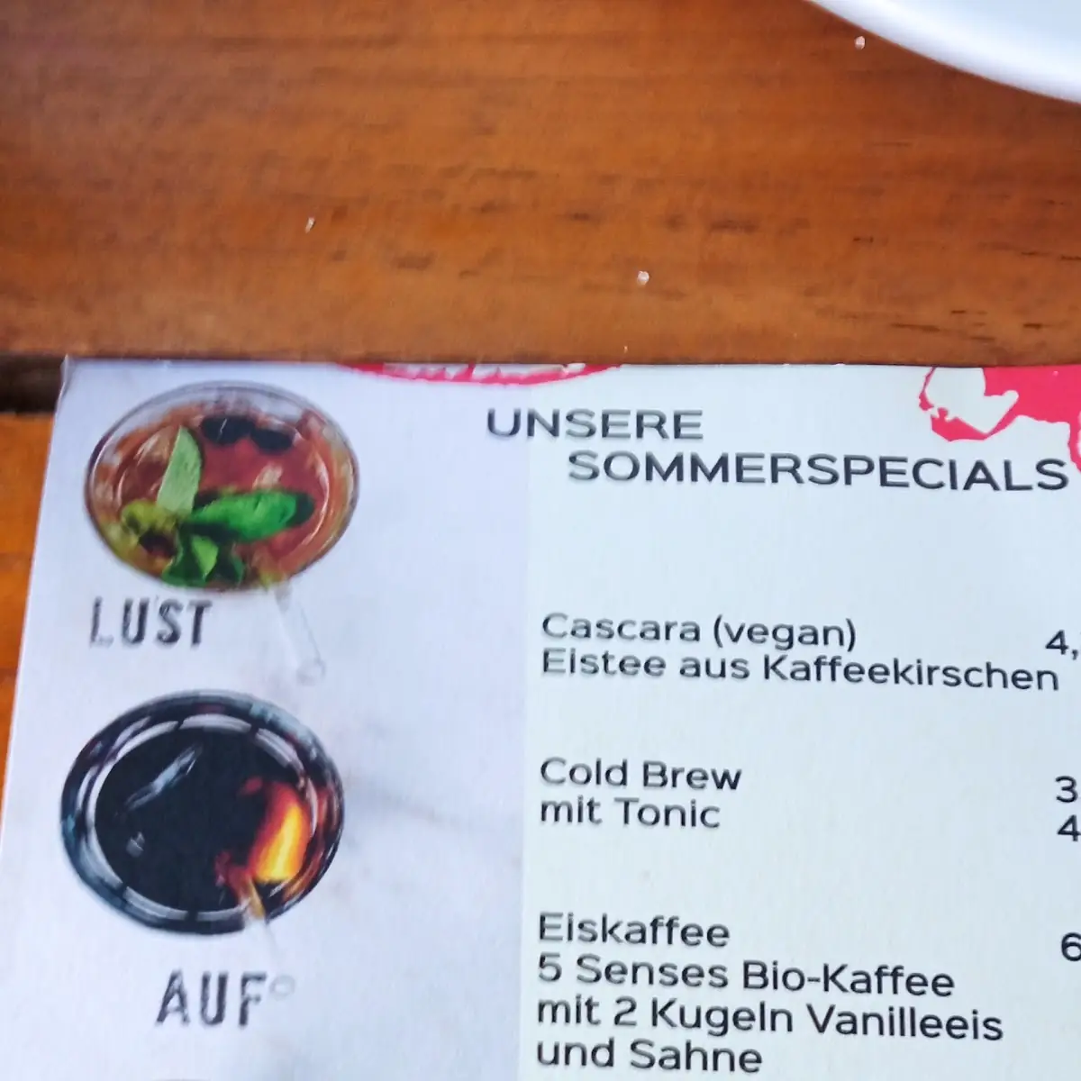 Speisekarte, 5 Senses Coffee