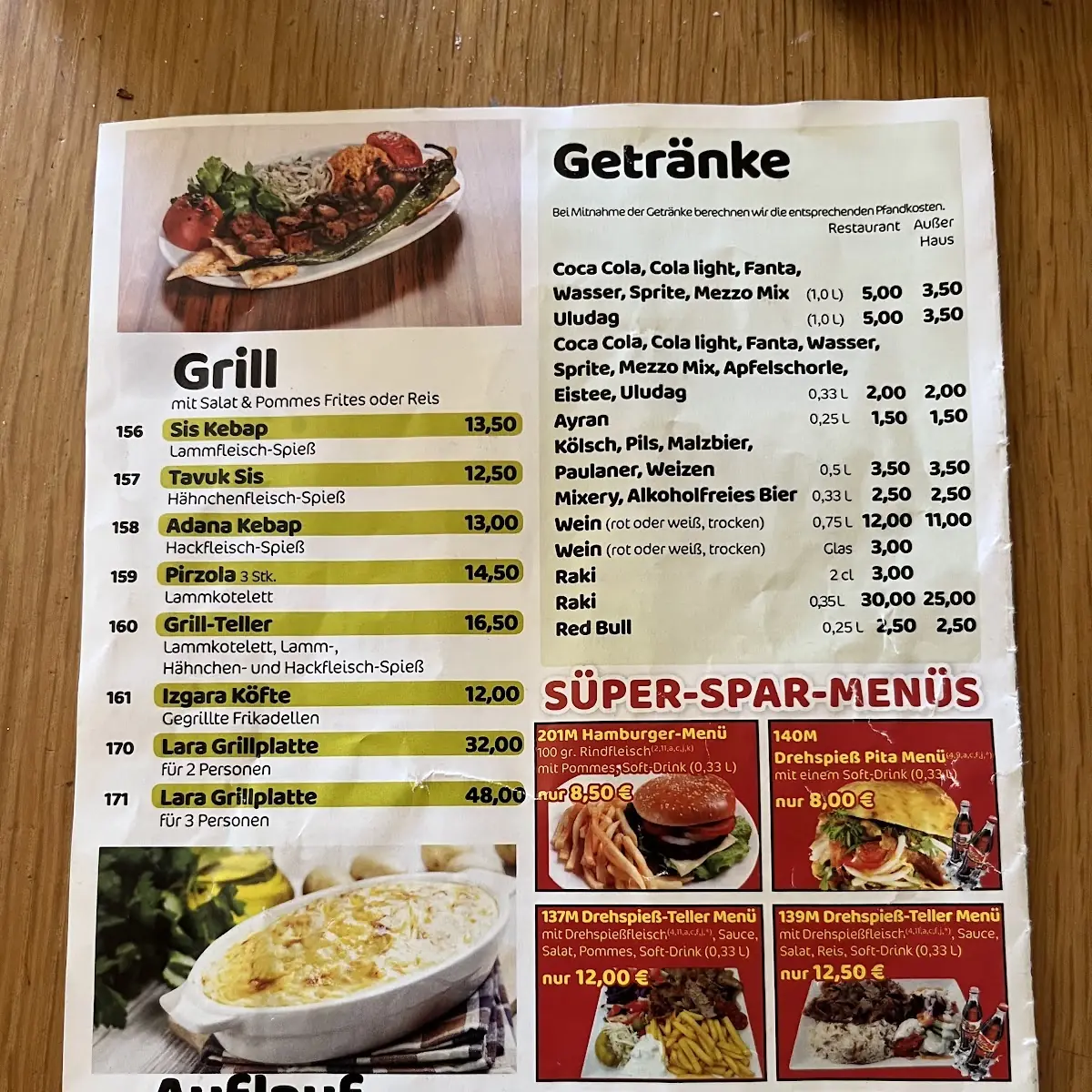 Speisekarte, Pizzeria Lara