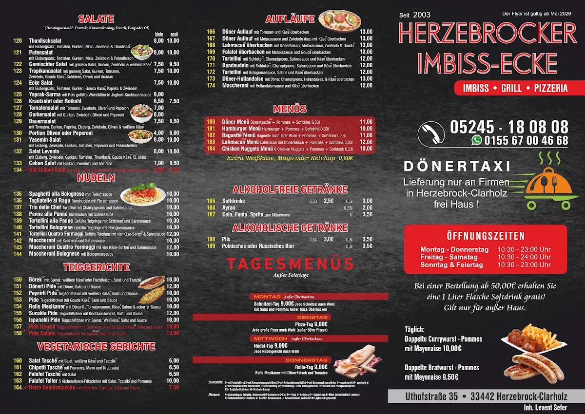 Speisekarte, Herzebrocker Imbiss-Ecke