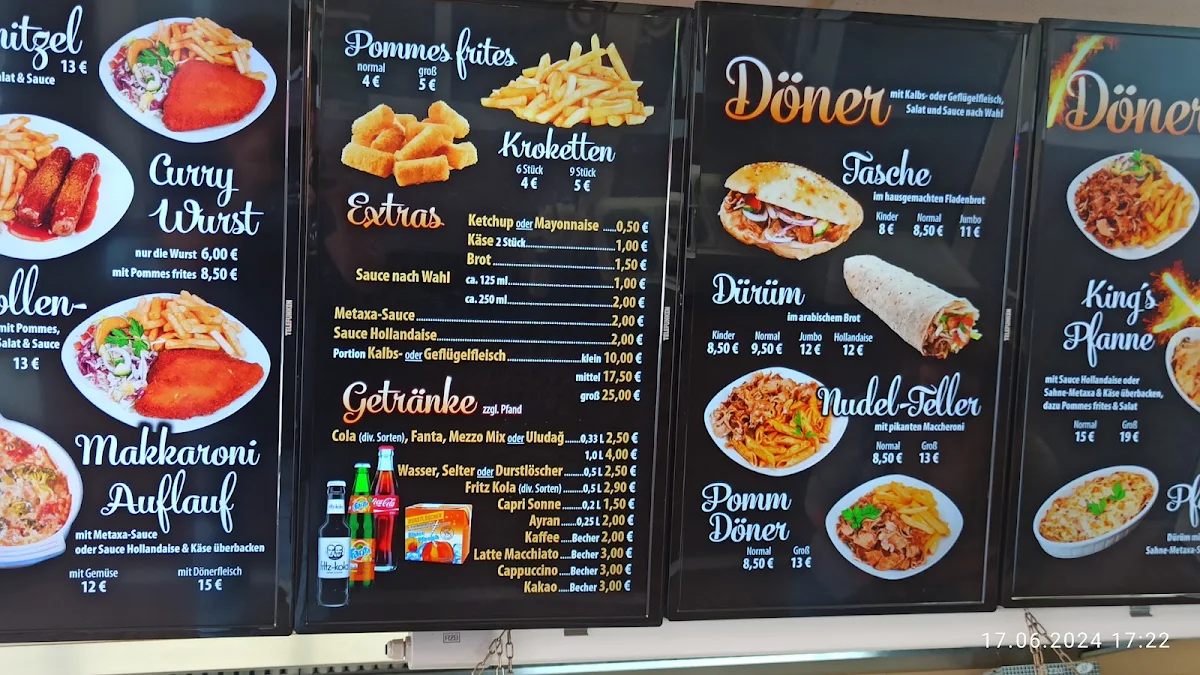 Speisekarte, King's Schnellrestaurant