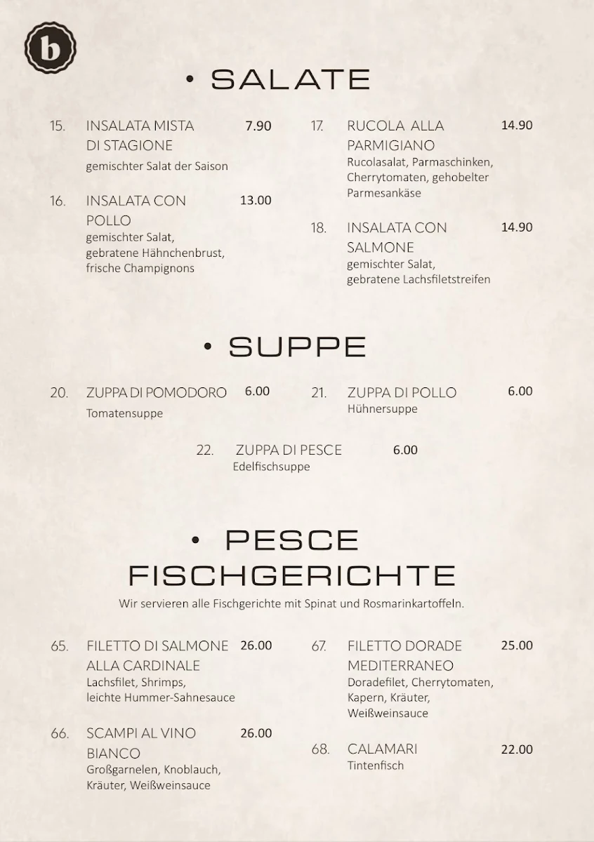 Speisekarte, Restaurant Bella